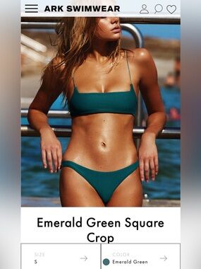 ARK Swimwear Emerald Green Square Crop Bikini size small